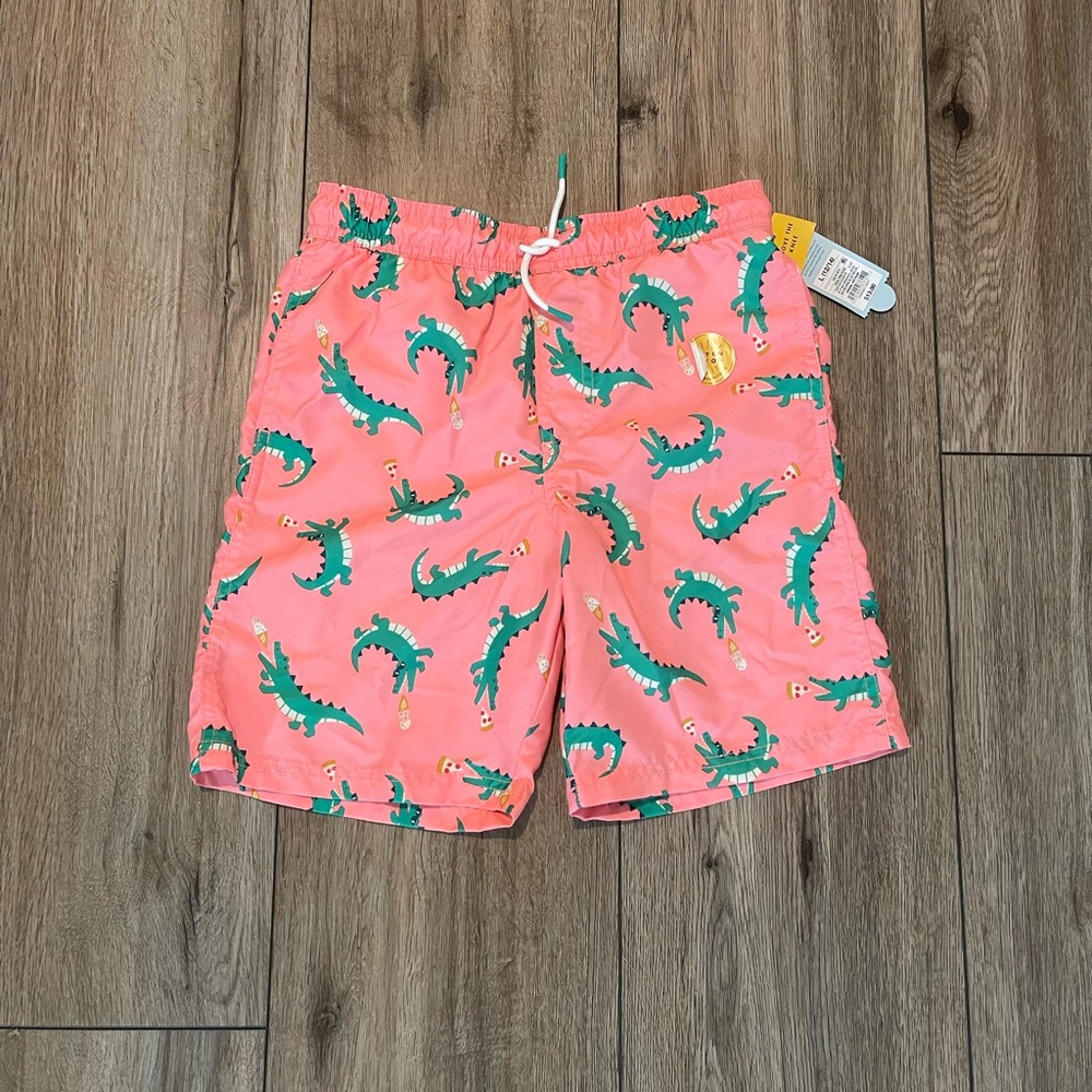 Cat & Jack Pink Swim Shorts with Green Alligator Print